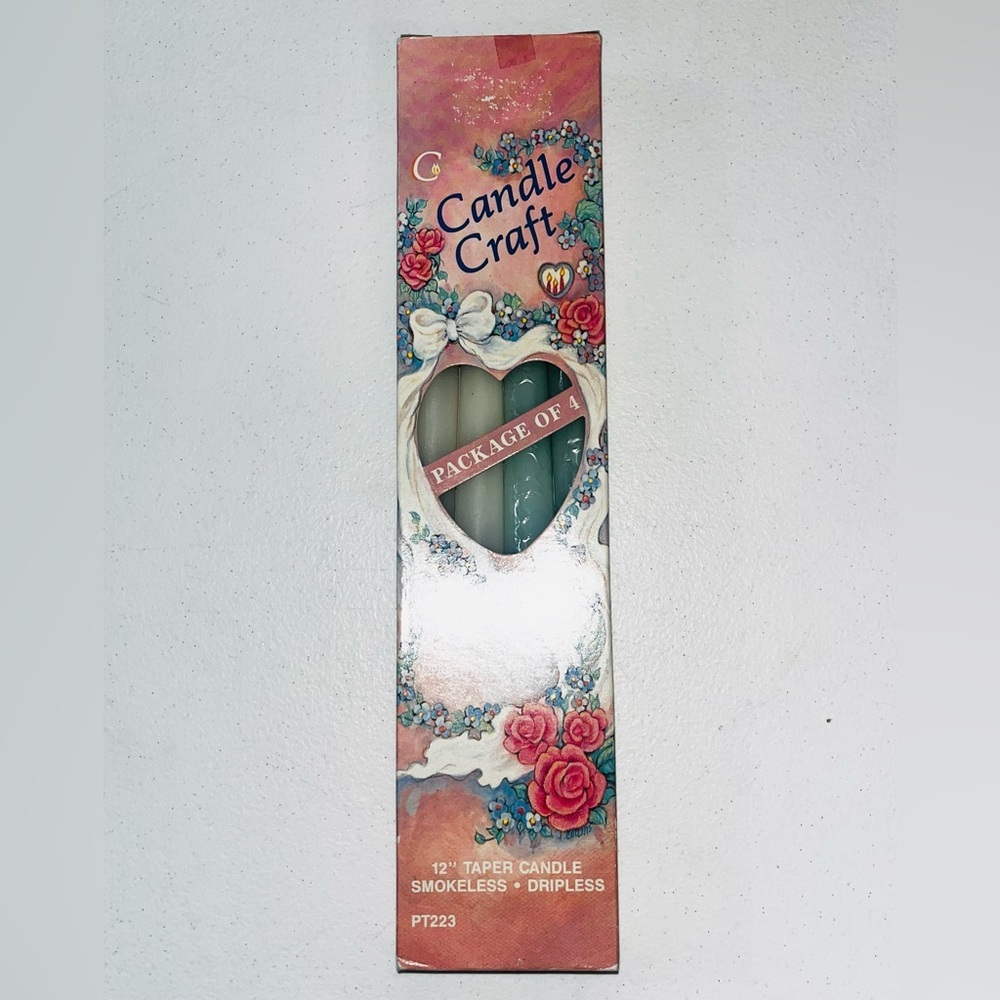 VTG 12” NEW Candle Craft Tapers Set Of 4 PT223 Smokeless Dripless Green Easter